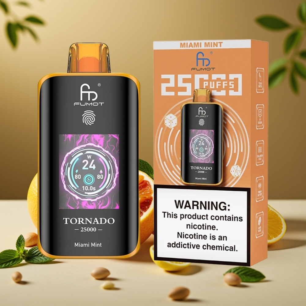 Fumot Tornado 25000 Puffs Vape Miami Menta com Tela HD, Bateria 700mAh e 20ml
