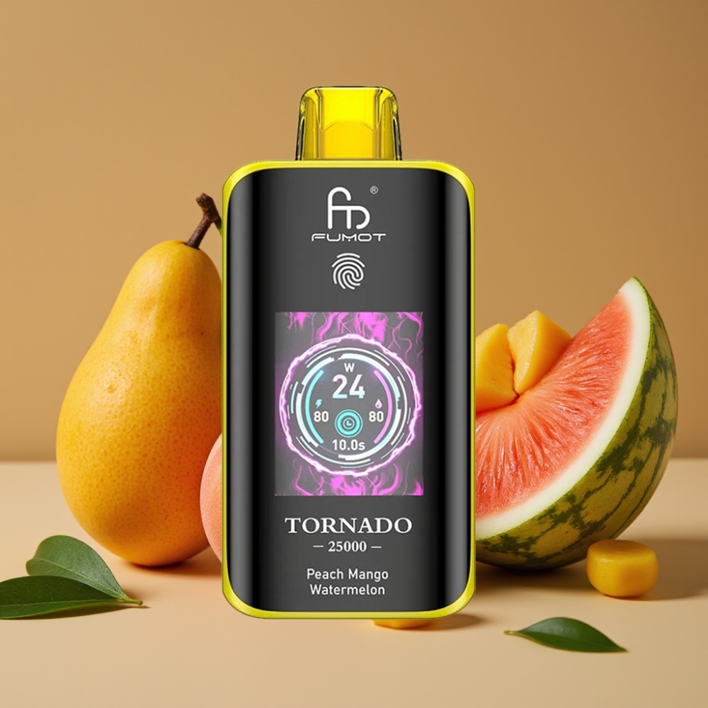 Fumot Tornado 25000 Puffs Vape Pêssego Manga Melancia - Tela HD, 700mAh, Tipo-C