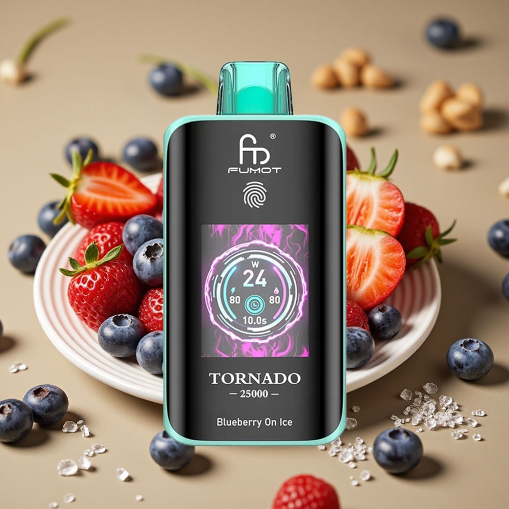 Fumot Tornado 25000 Puffs Vaporizador Descartável Mirtilo no Gelo com Tela HD e Bateria 700mAh