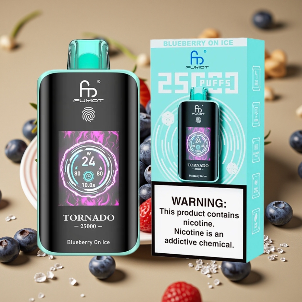 Fumot Tornado 25000 Puffs Vaporizador Descartável Mirtilo no Gelo com Tela HD e Bateria 700mAh