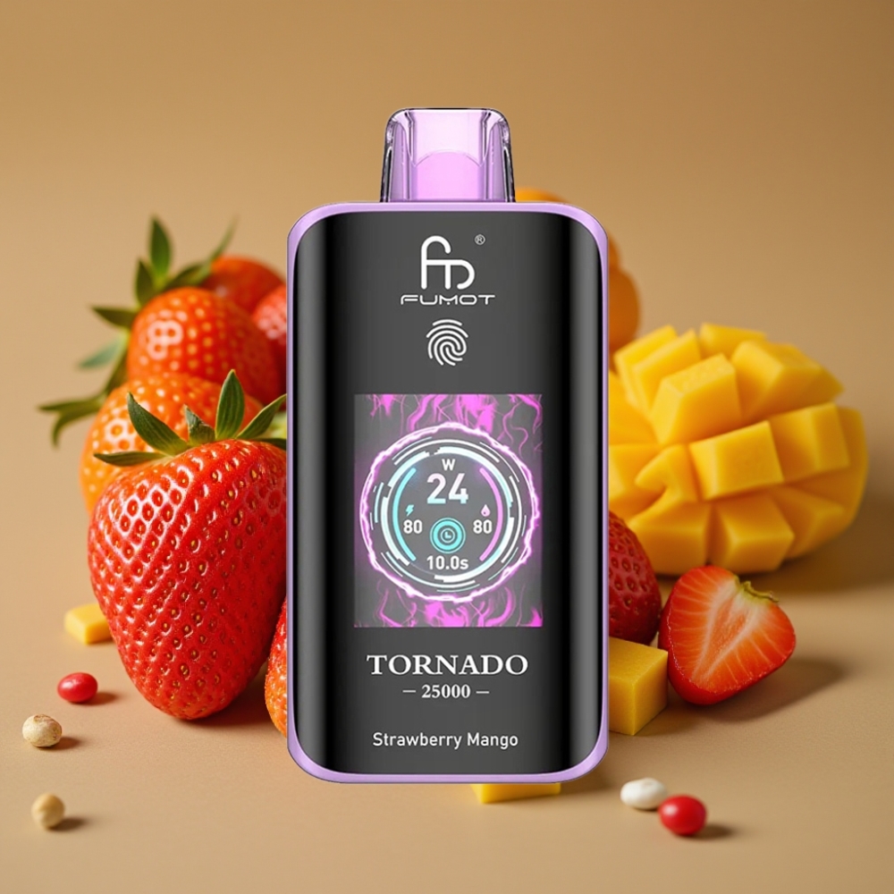 Fumot Tornado 25000 Puffs com Tela HD, Bateria 700mAh e Sabor Morango Manga
