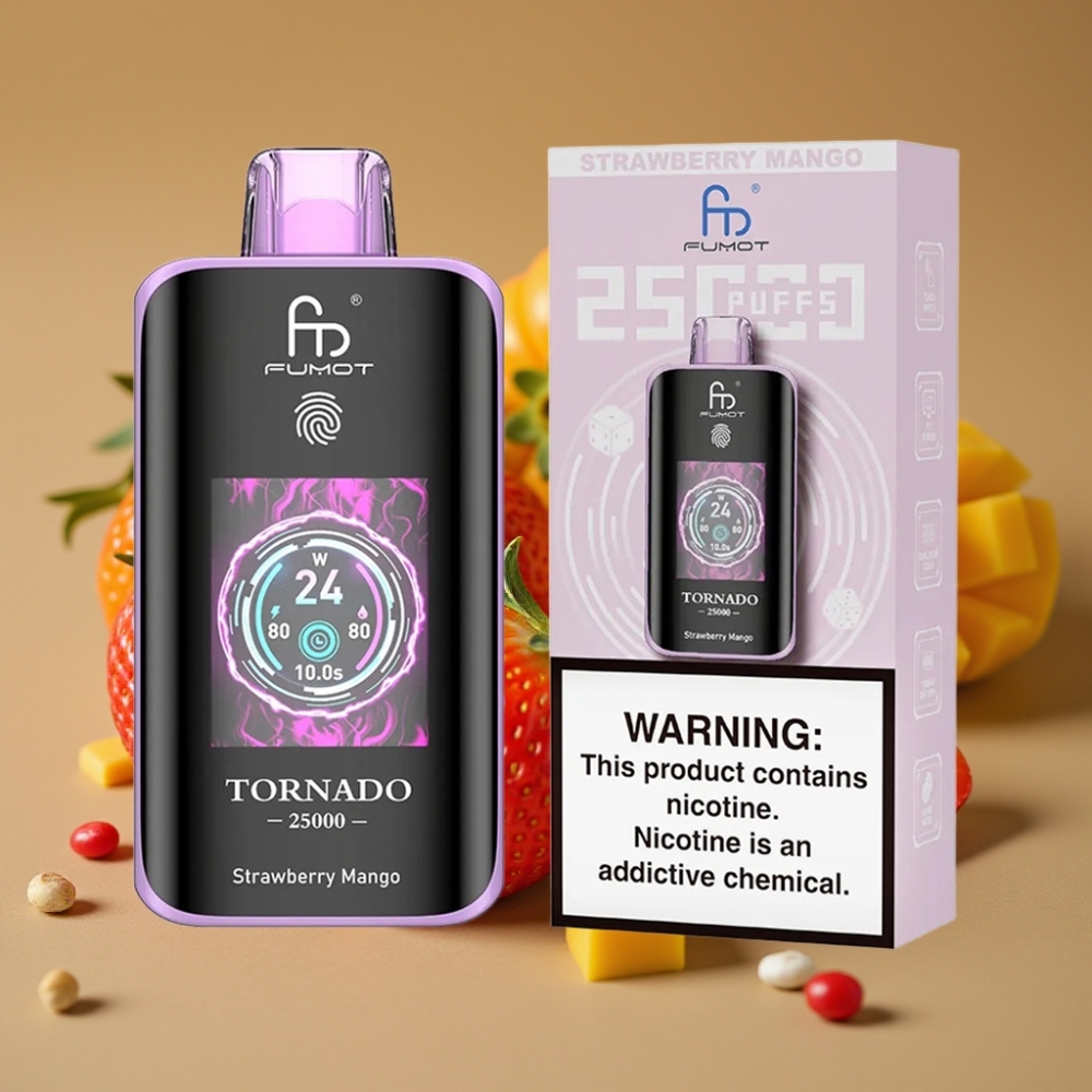 Fumot Tornado 25000 Puffs com Tela HD, Bateria 700mAh e Sabor Morango Manga