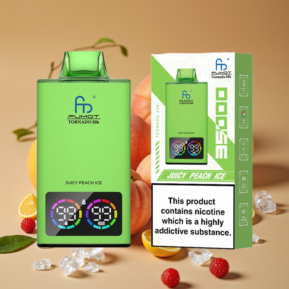 Fumot Tornado 35K Descartável Vape Pêssego Gelado – Dual Mesh, 15ml, 700mAh, RGB