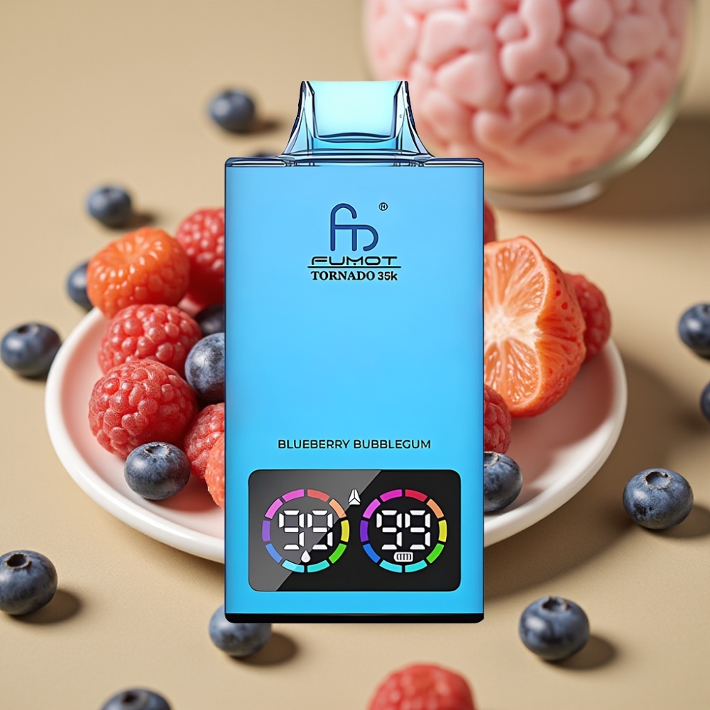Fumot Tornado 35K Vape Descartável com Bobina Dupla Mesh, Bateria 700mAh e Luzes RGB - Chiclete de Mirtilo Azul
