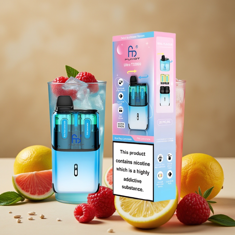 Fumot Ultra T32000 Descartável - 32000 Tragos, 24ml, Carregamento Tipo-C, Sabor Limonada Framboesa Azul - Limonada Rosa