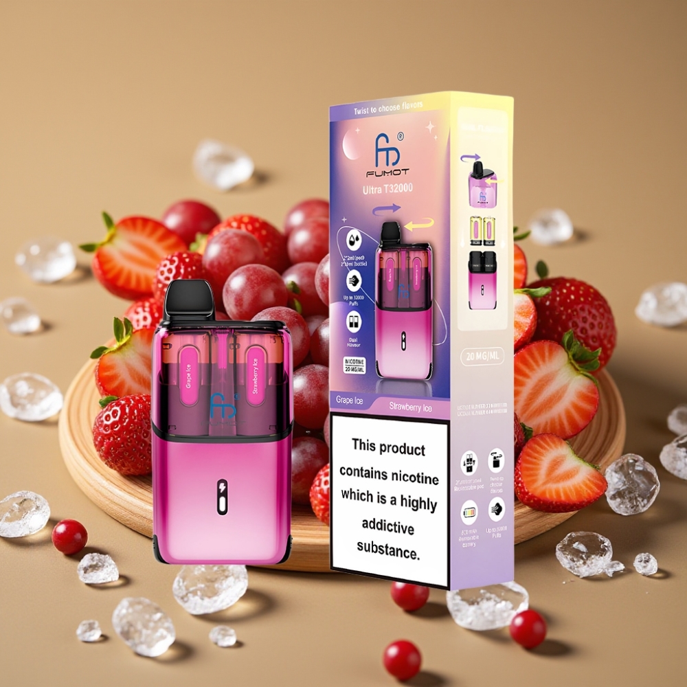Fumot Ultra T32000 Descartável Vape - Uva Gelada & Morango Gelado, 24ml, 800mAh, Tipo-C