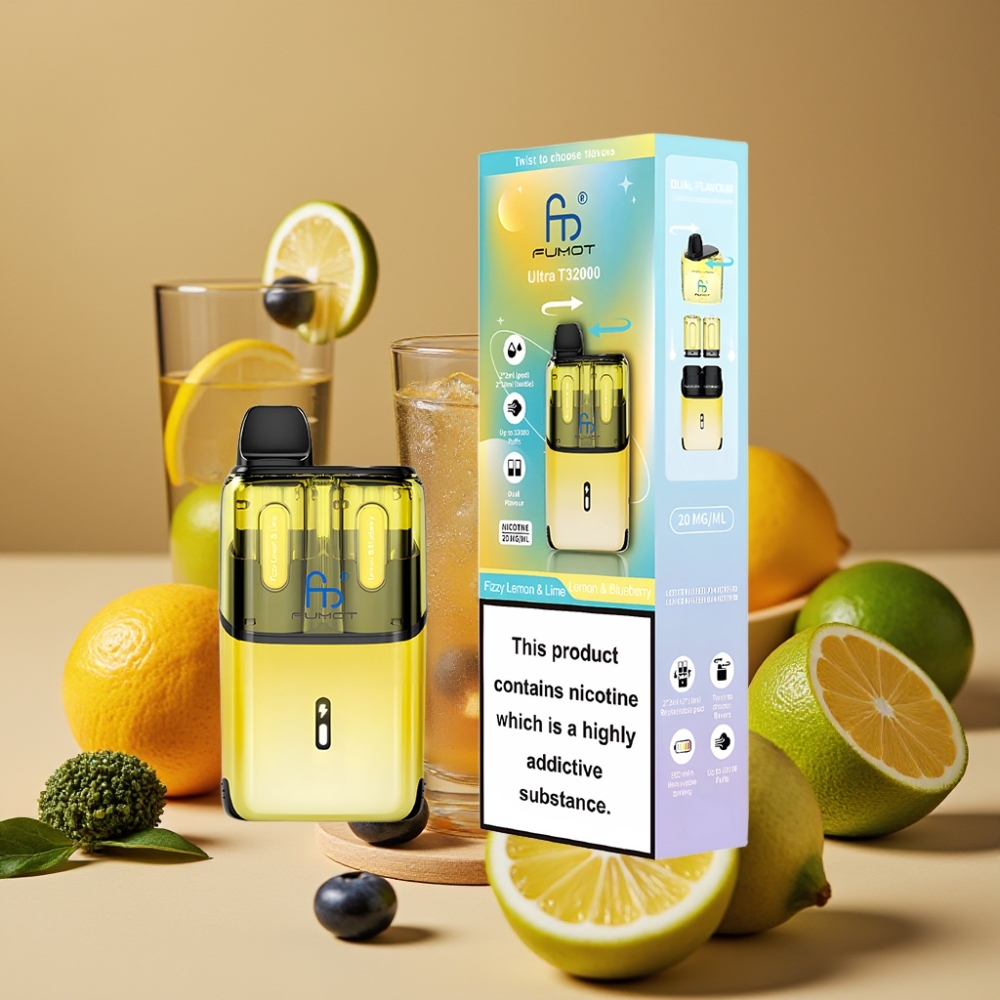 Fumot Ultra T32000 Disposable Vape - Limão & Lima Fizzy / Mirtilo, 32000 Tragos, 24ml, Carga Tipo-C