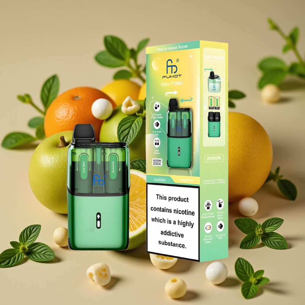 Fumot Ultra T32000 Vape Descartável 24ml 800mAh Carregamento Rápido Type-C Sabor Menta Fresca - Hortelã