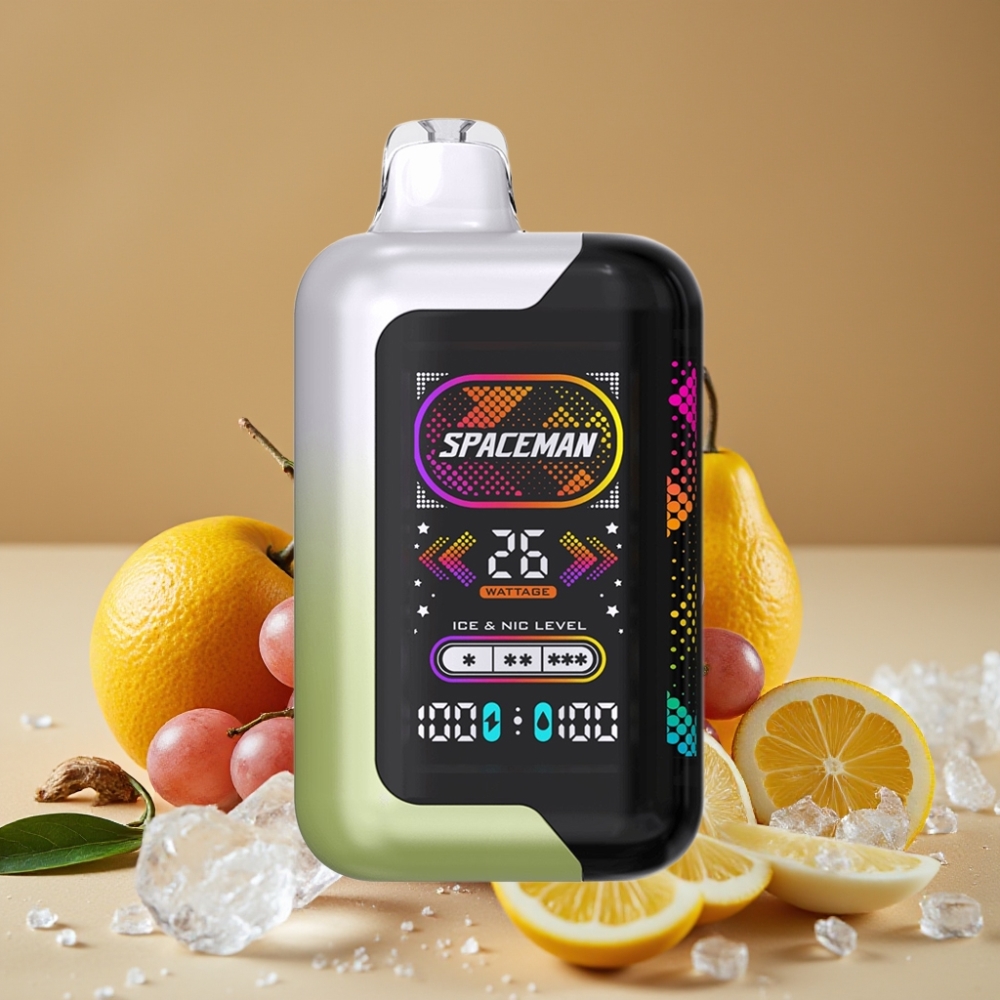 Spaceman SP40000 Zero Nicotine Disposable 20ml 0% Nic - Uva Branca Gelo - Tela LED 2.28" - Bateria 1000mAh Recarregável - 40000 Tragadas