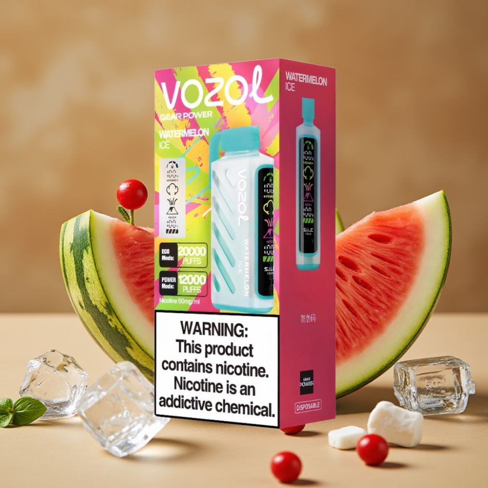 VOZOL Gear Power 20000 Puffs Disposable Vape Melancia Gelo com Tela Cheia e Dual Mesh Coil
