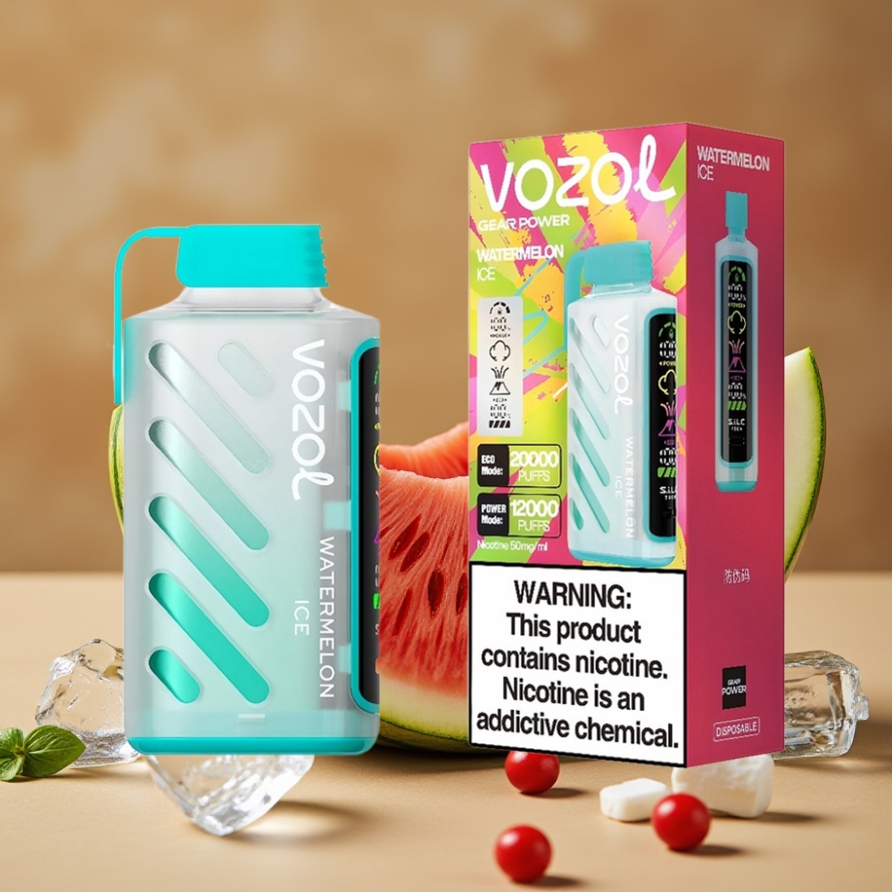 VOZOL Gear Power 20000 Puffs Disposable Vape Melancia Gelo com Tela Cheia e Dual Mesh Coil