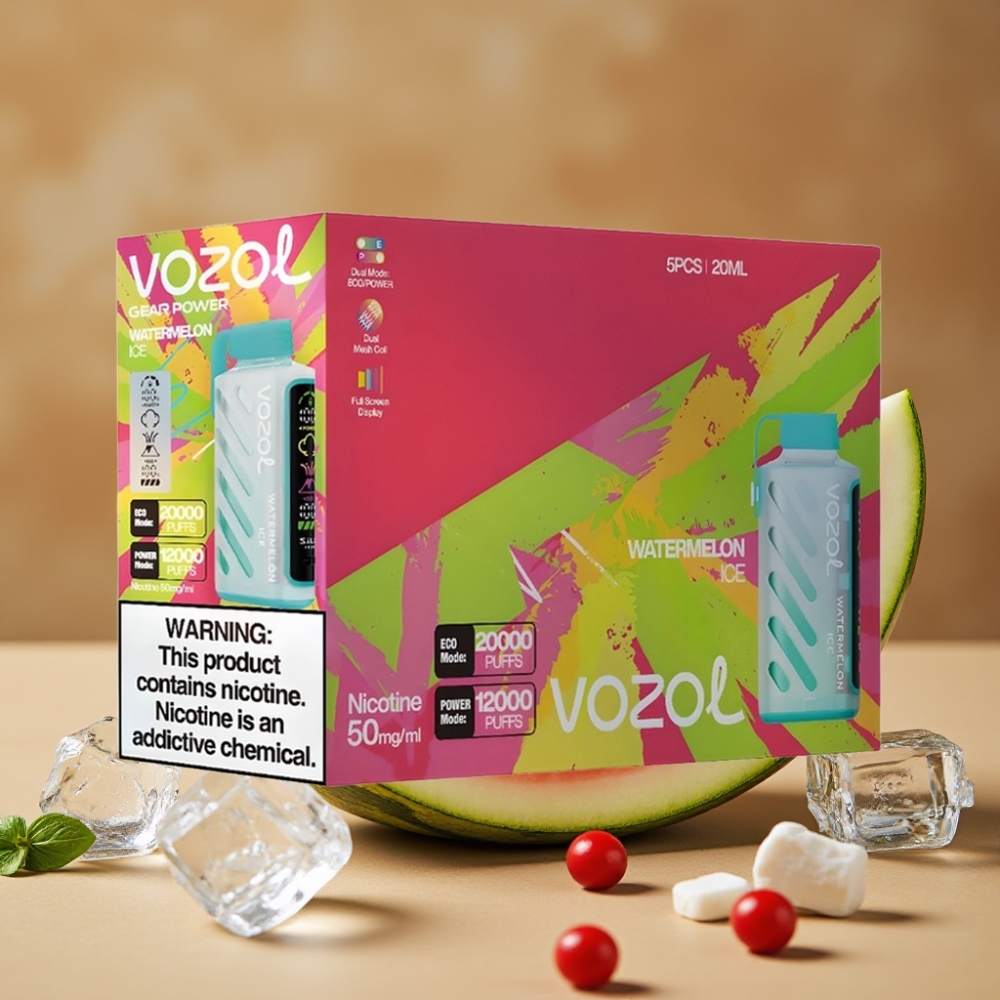 VOZOL Gear Power 20000 Puffs Disposable Vape Melancia Gelo com Tela Cheia e Dual Mesh Coil