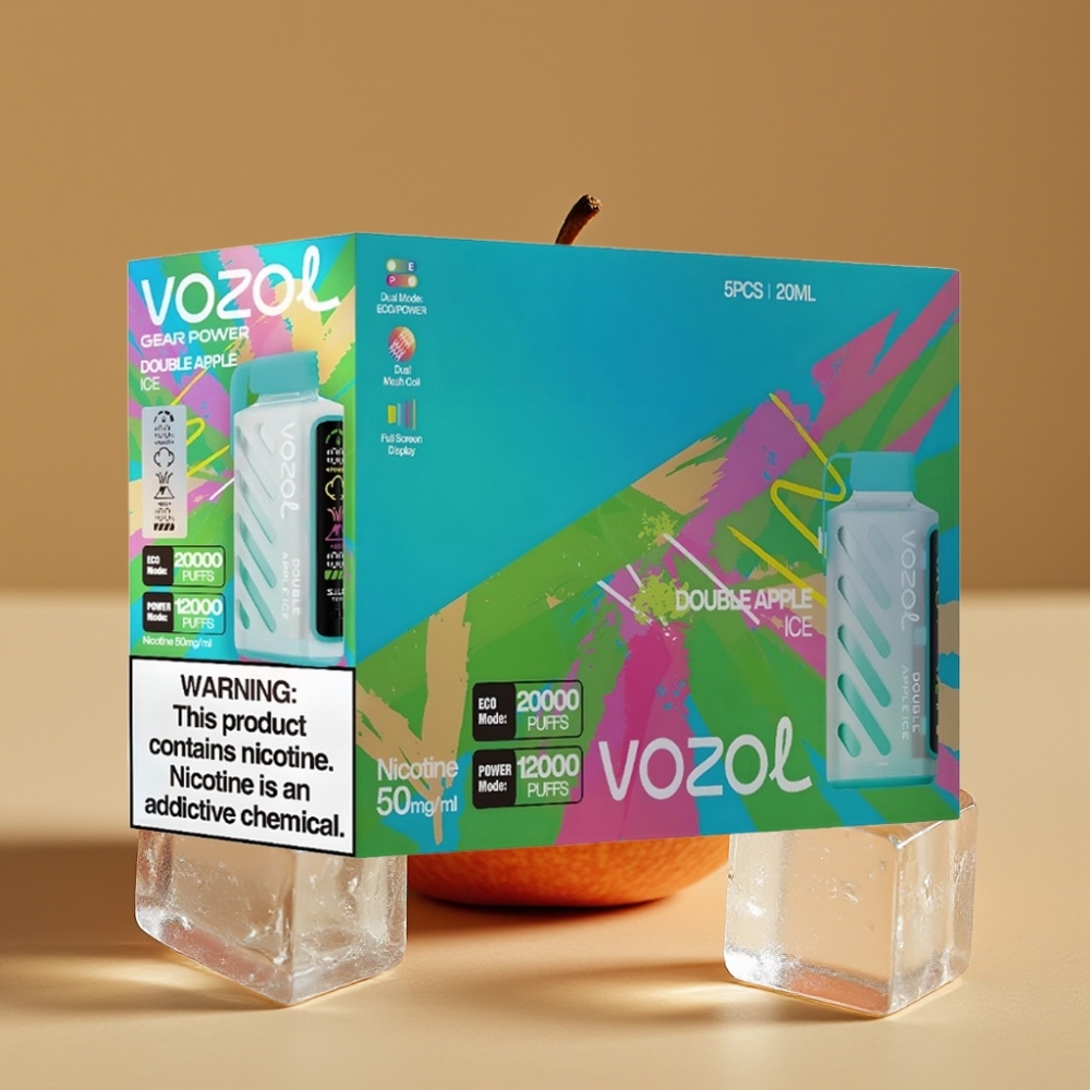 VOZOL Gear Power 20000 Puffs Dupla Maçã Gelada com Tela Cheia e Dual Mesh Coil