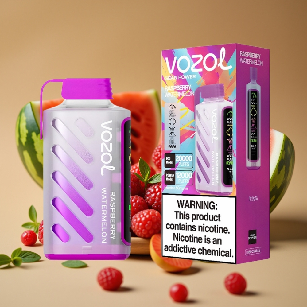 VOZOL Gear Power 20000 Puffs com S.i.L.C. Tech e Tela Inteira - Framboesa Melancia