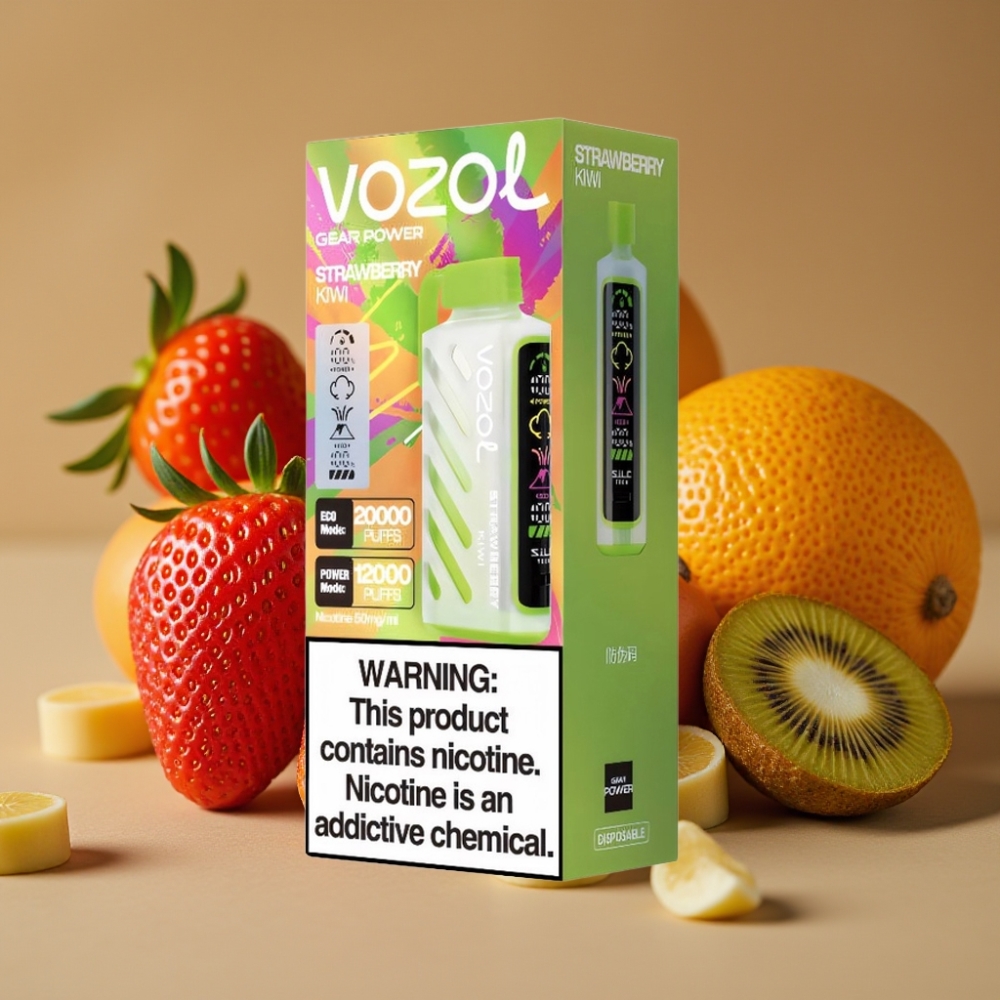 VOZOL Gear Power 20000 Puffs com Tecnologia S.i.L.C., Tela Inteira, 20mL, Morango-Kiwi
