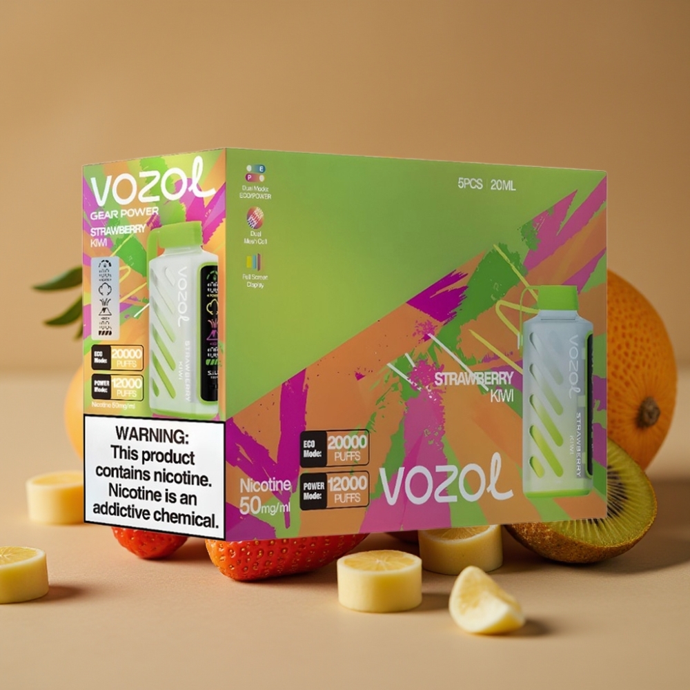 VOZOL Gear Power 20000 Puffs com Tecnologia S.i.L.C., Tela Inteira, 20mL, Morango-Kiwi