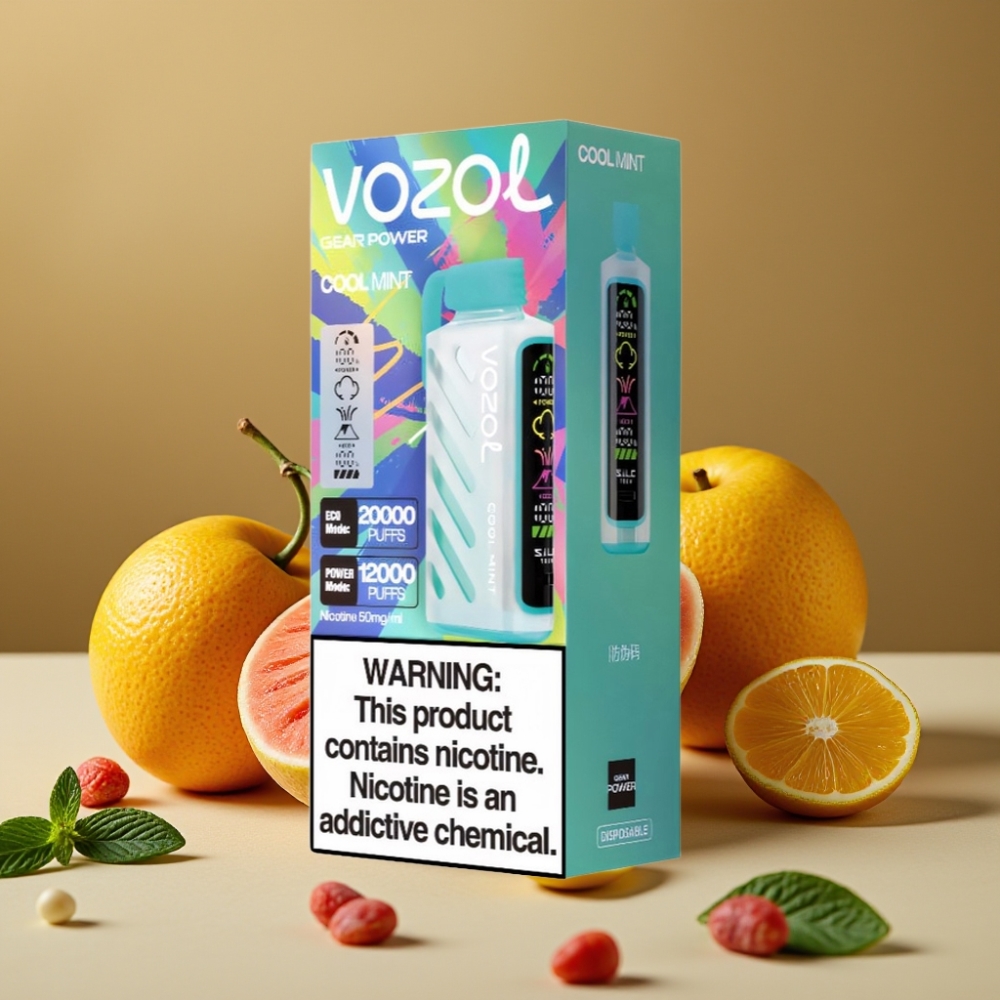 VOZOL Gear Power 20000 Puffs com Tecnologia S.i.L.C., Tela Inteira, Dual Mesh Coil e Sabor Menta Refrescante