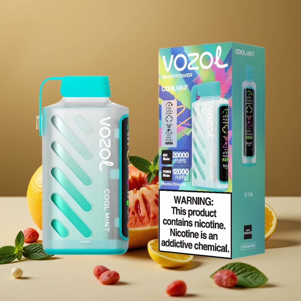 VOZOL Gear Power 20000 Puffs com Tecnologia S.i.L.C., Tela Inteira, Dual Mesh Coil e Sabor Menta Refrescante