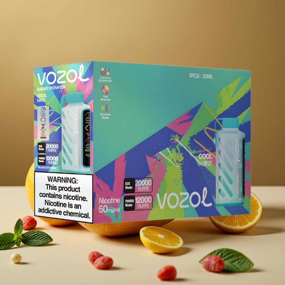 VOZOL Gear Power 20000 Puffs com Tecnologia S.i.L.C., Tela Inteira, Dual Mesh Coil e Sabor Menta Refrescante