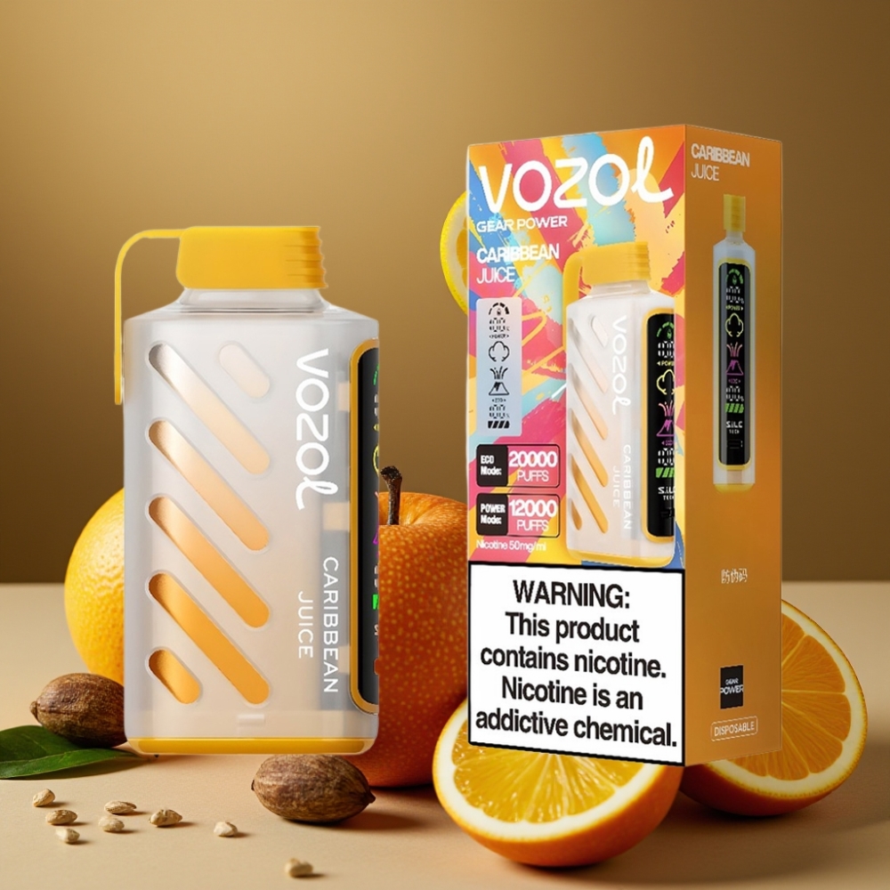 VOZOL Gear Power 20000 Puffs com Tela Inteira, Coil Duplo Mesh e Suco Caribenho
