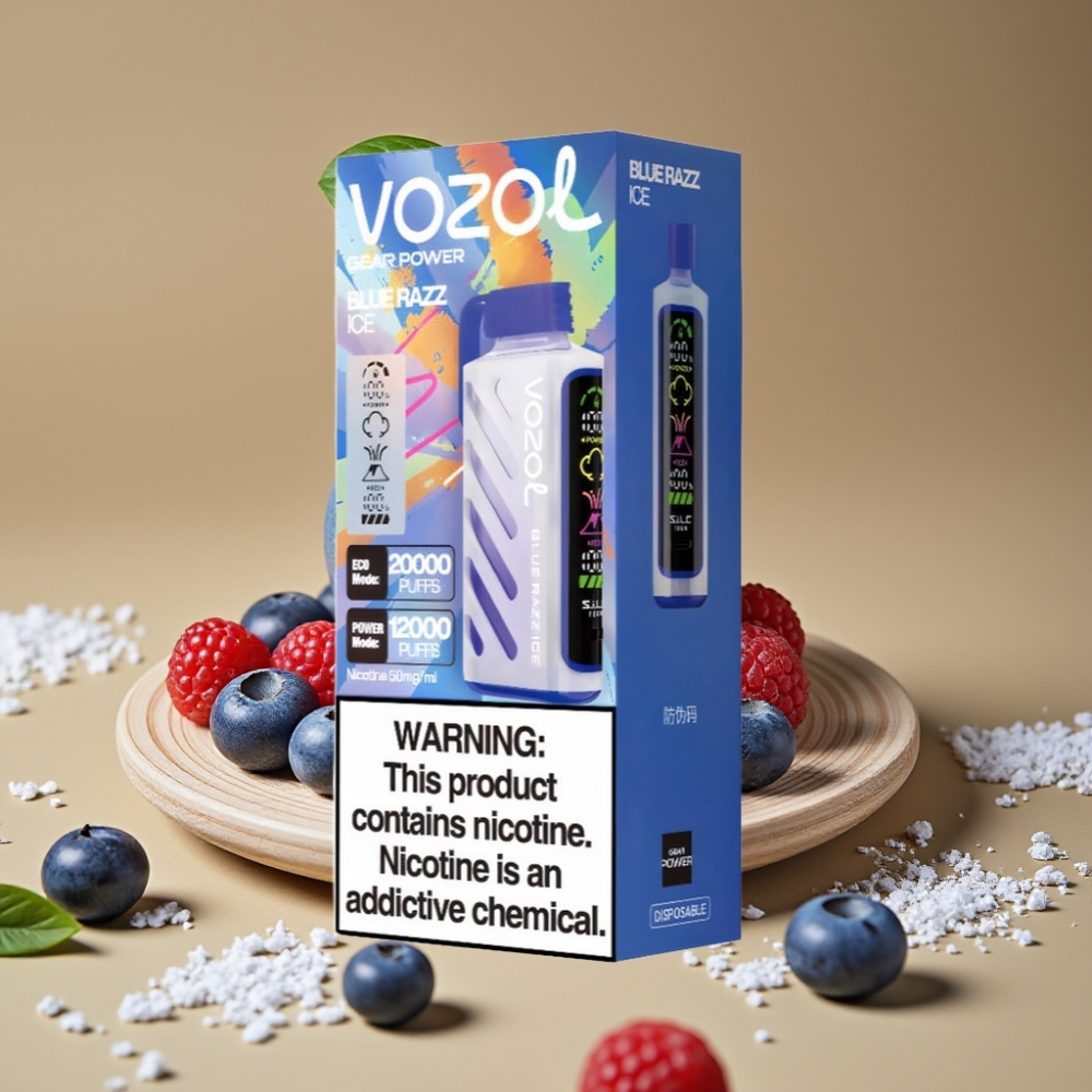 VOZOL Gear Power 20000 Puffs com Tela Inteira, Dual Mesh Coil e Sabor Blue Razz Ice