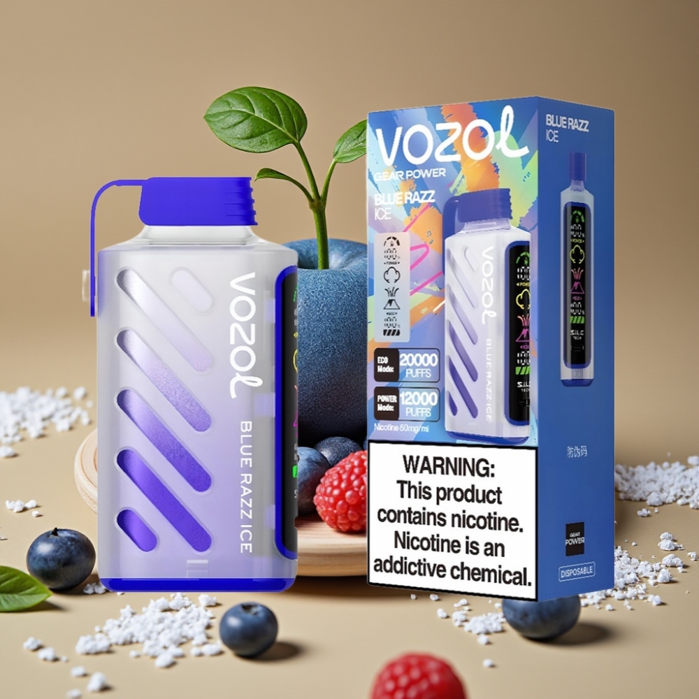 VOZOL Gear Power 20000 Puffs com Tela Inteira, Dual Mesh Coil e Sabor Blue Razz Ice