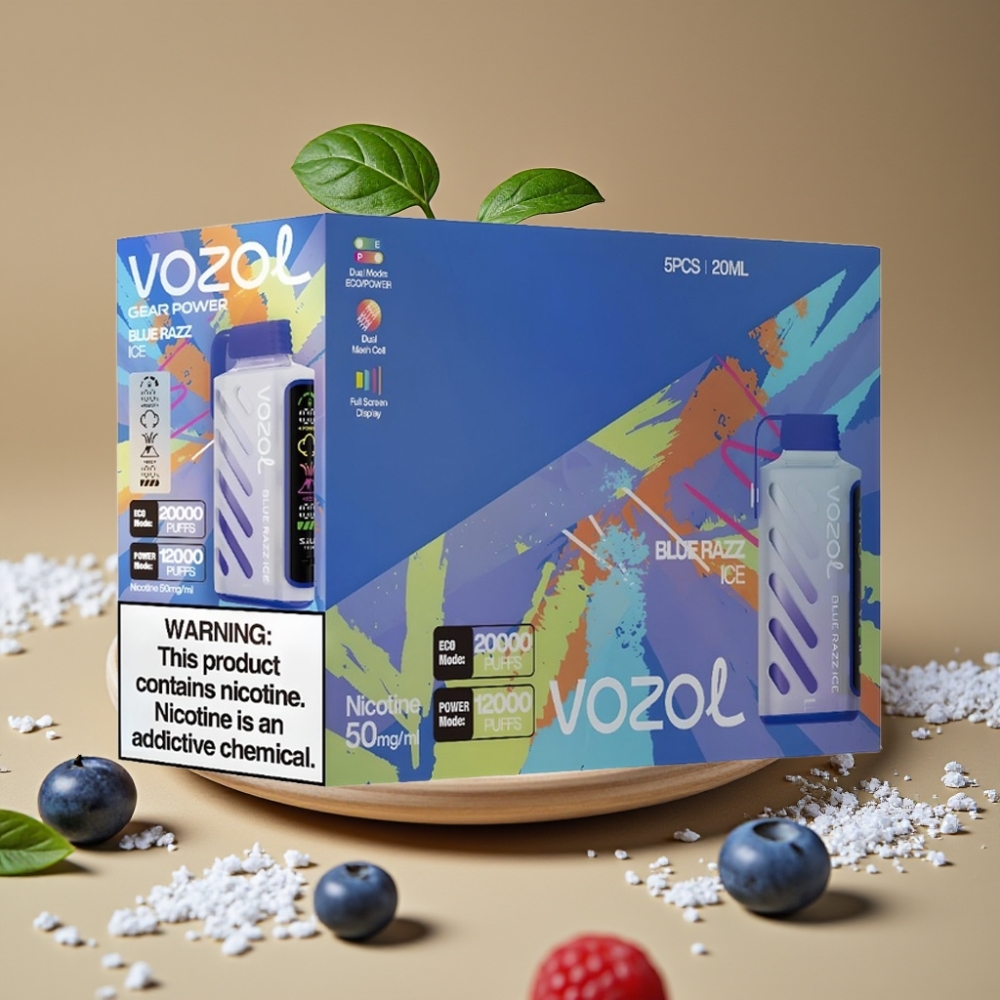 VOZOL Gear Power 20000 Puffs com Tela Inteira, Dual Mesh Coil e Sabor Blue Razz Ice