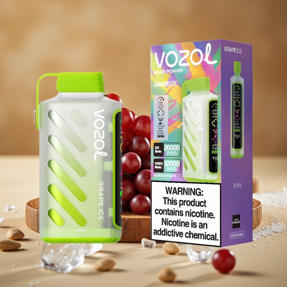 VOZOL Gear Power 20000 Puffs com Tela Inteira e Dual Mesh Coil - Uva Gelo