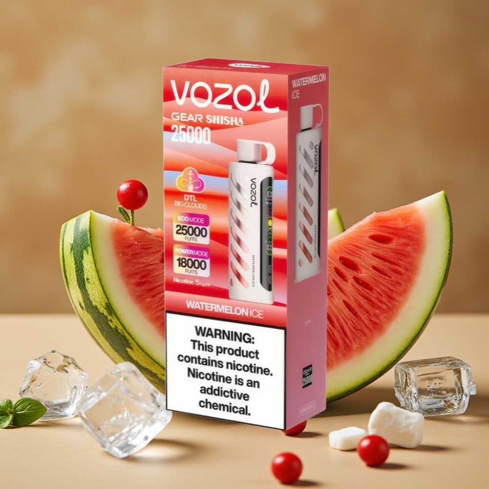 VOZOL Gear Shisha 25000 Puffs - 30 Sabores Deliciosos, 5mg/ml, 1000mAh, Melancia Ice