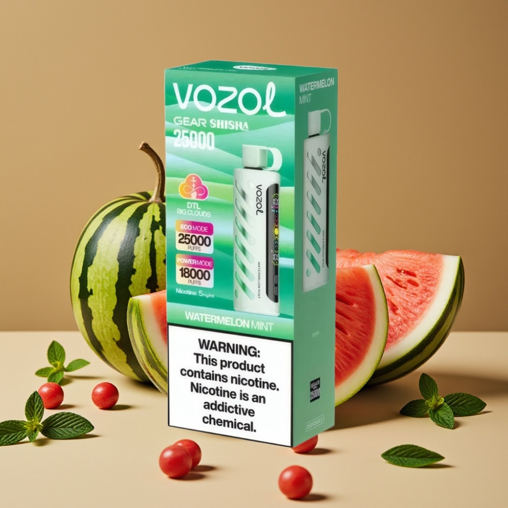 VOZOL Gear Shisha 25000 Puffs - 30 Sabores Deliciosos, 5mg/ml, S.i.L.C Tech, Melancia Hortelã