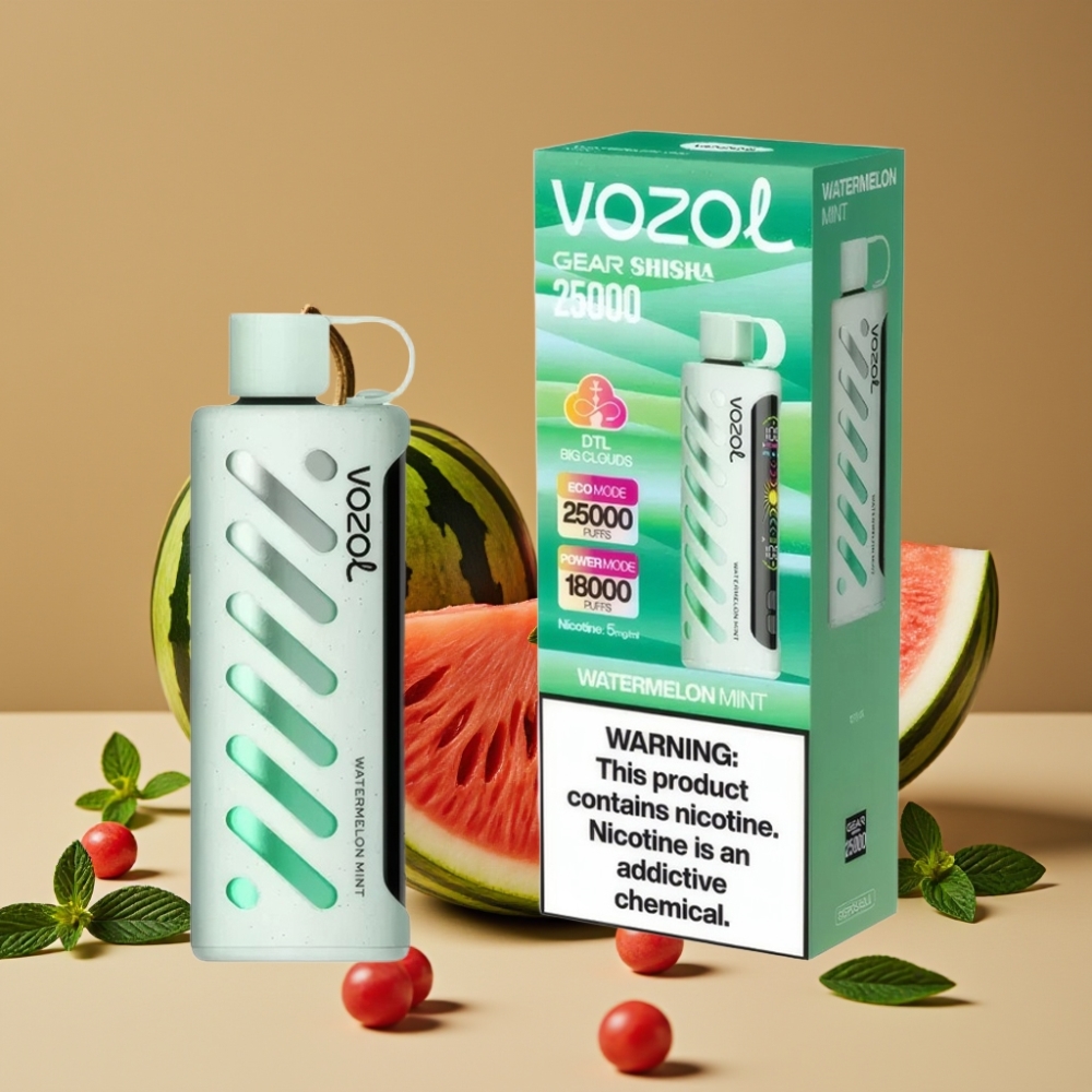 VOZOL Gear Shisha 25000 Puffs - 30 Sabores Deliciosos, 5mg/ml, S.i.L.C Tech, Melancia Hortelã