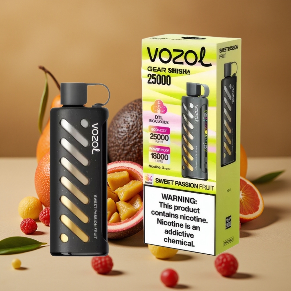 VOZOL Gear Shisha 25000 Puffs - 30 Sabores Deliciosos, Bateria 1000mAh, S.i.L.C Tech, Maracujá Doce