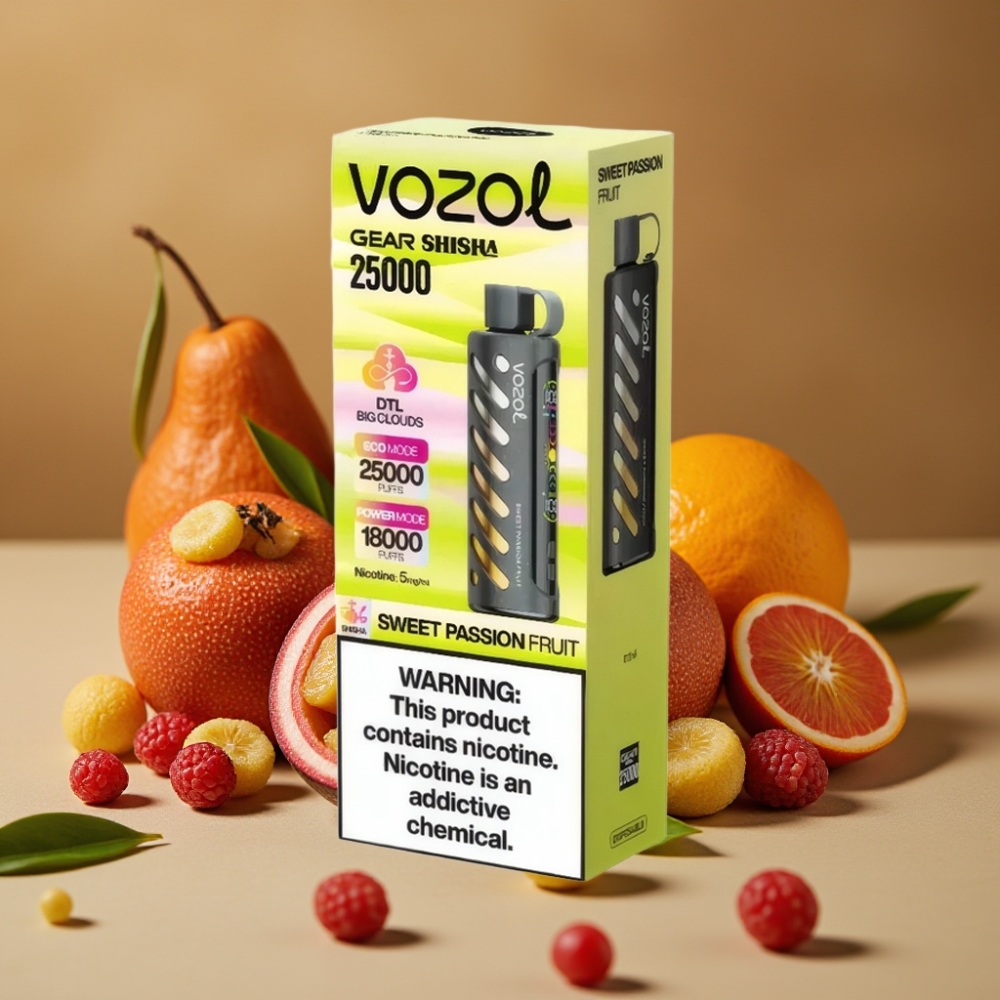 VOZOL Gear Shisha 25000 Puffs - 30 Sabores Deliciosos, Bateria 1000mAh, S.i.L.C Tech, Maracujá Doce