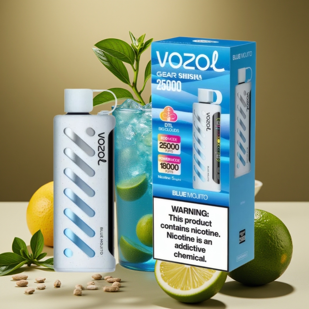 VOZOL Gear Shisha 25000 Puffs - 30 Sabores Deliciosos, Dual Mesh, 5mg/ml, Blue Mojito