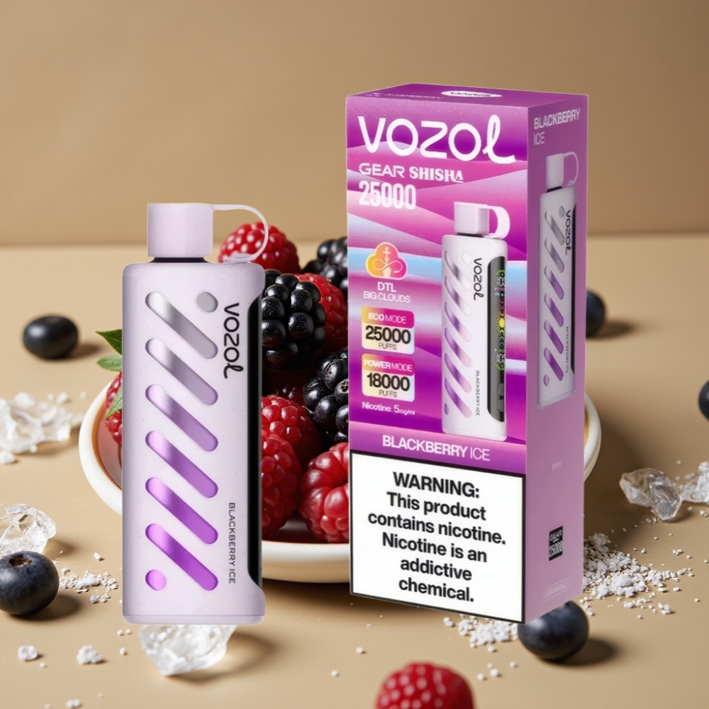 VOZOL Gear Shisha 25000 Puffs – 30 Sabores Deliciosos, S.i.L.C Tech, Bateria 1000mAh, 5mg/ml, Mirtilo Gelo