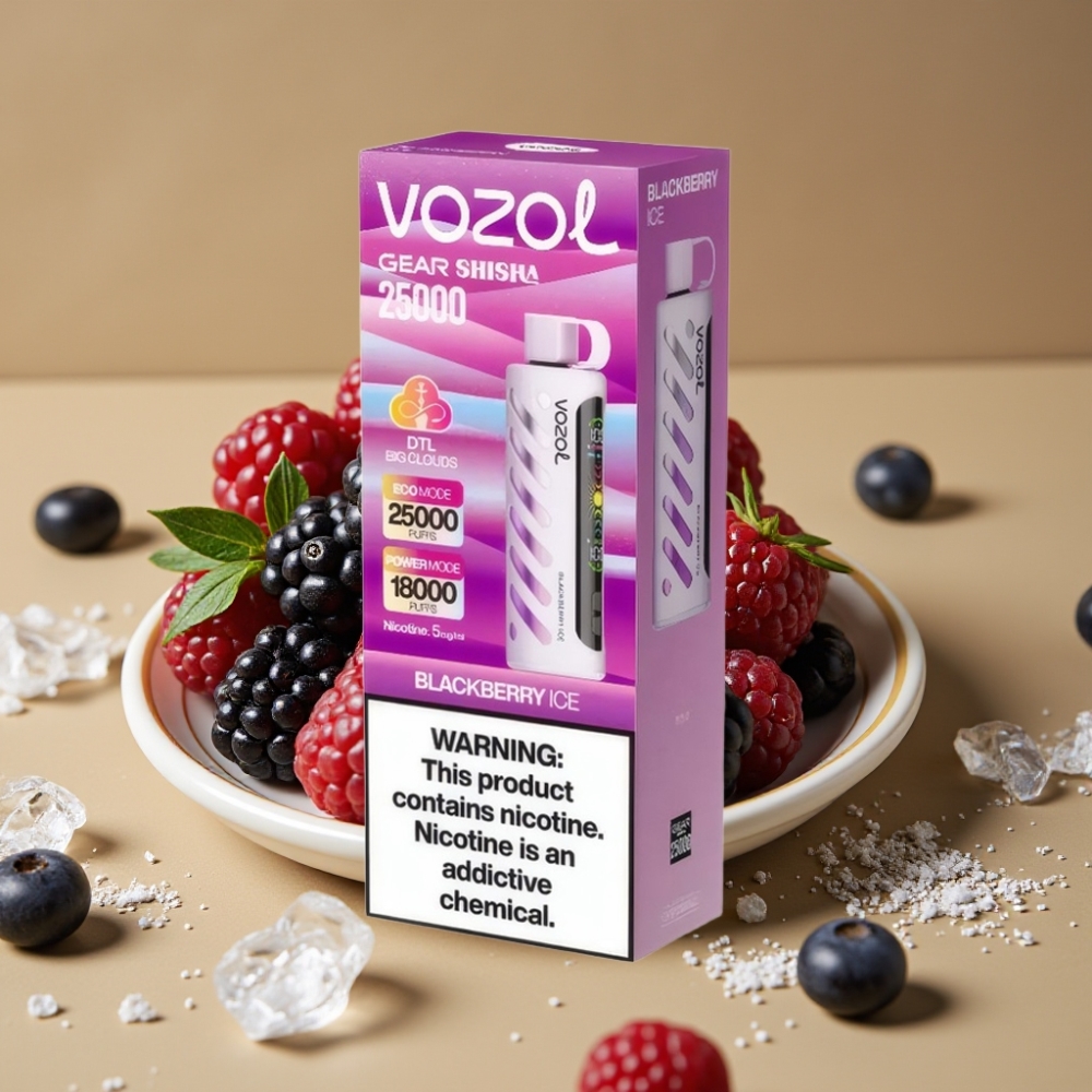 VOZOL Gear Shisha 25000 Puffs – 30 Sabores Deliciosos, S.i.L.C Tech, Bateria 1000mAh, 5mg/ml, Mirtilo Gelo