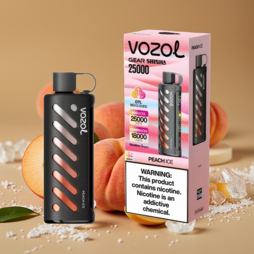 VOZOL Gear Shisha 25000 Puffs - 30 Sabores, S.i.L.C Tech, Dual Mesh, 1000mAh, 5mg/ml - Pêssego Gelo
