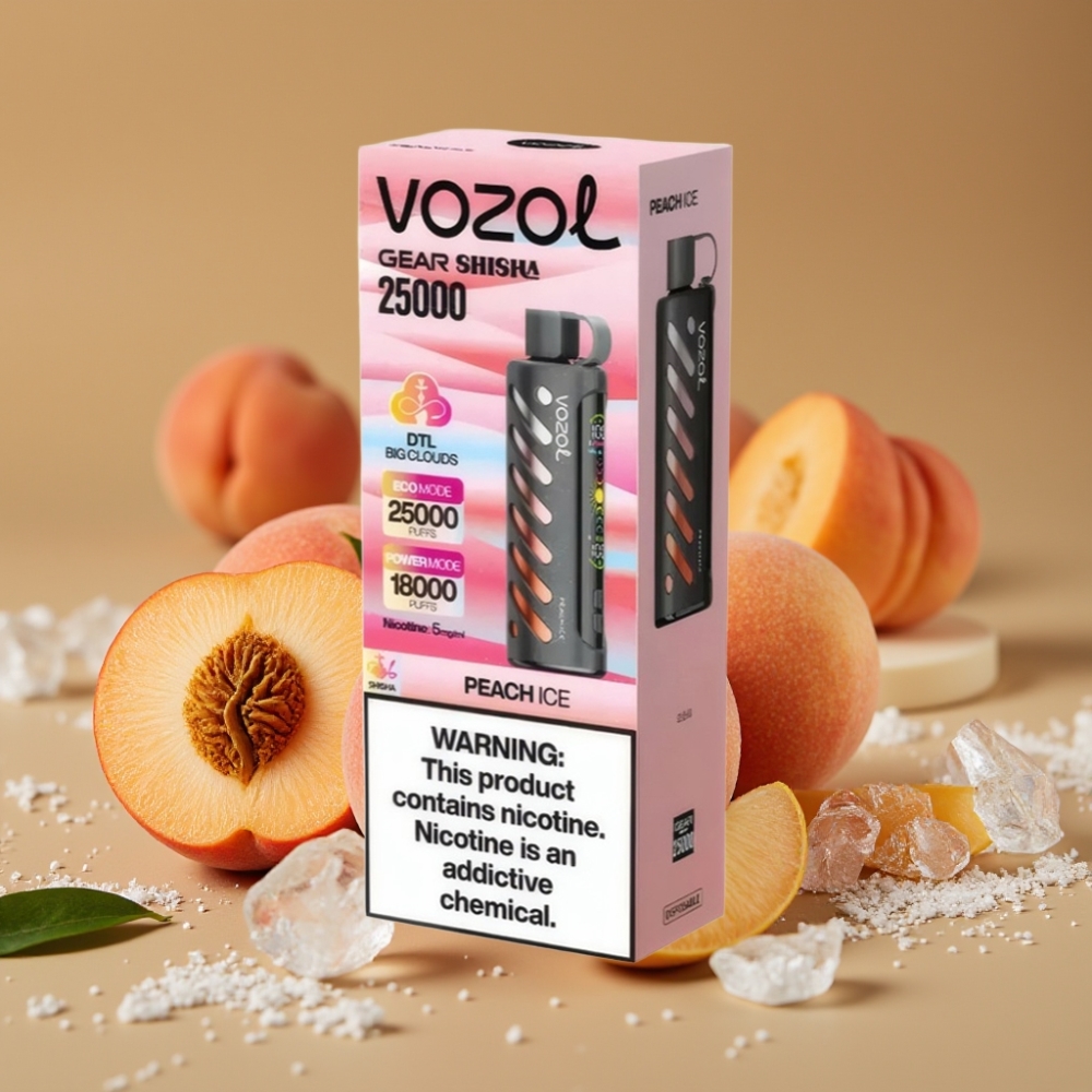 VOZOL Gear Shisha 25000 Puffs - 30 Sabores, S.i.L.C Tech, Dual Mesh, 1000mAh, 5mg/ml - Pêssego Gelo