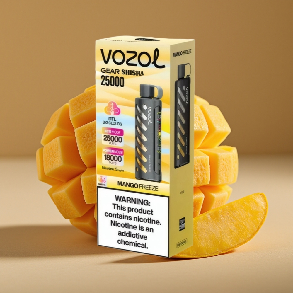 VOZOL Gear Shisha 25000 Puffs Disposável - 30 Sabores, 1000mAh, Dual Mesh, Manga Gelada