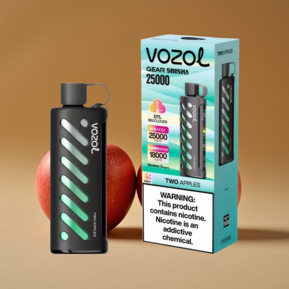 VOZOL Gear Shisha 25000 Puffs Sabor Duas Maçãs, 30 Sabores, Bateria 1000mAh, 5mg/ml