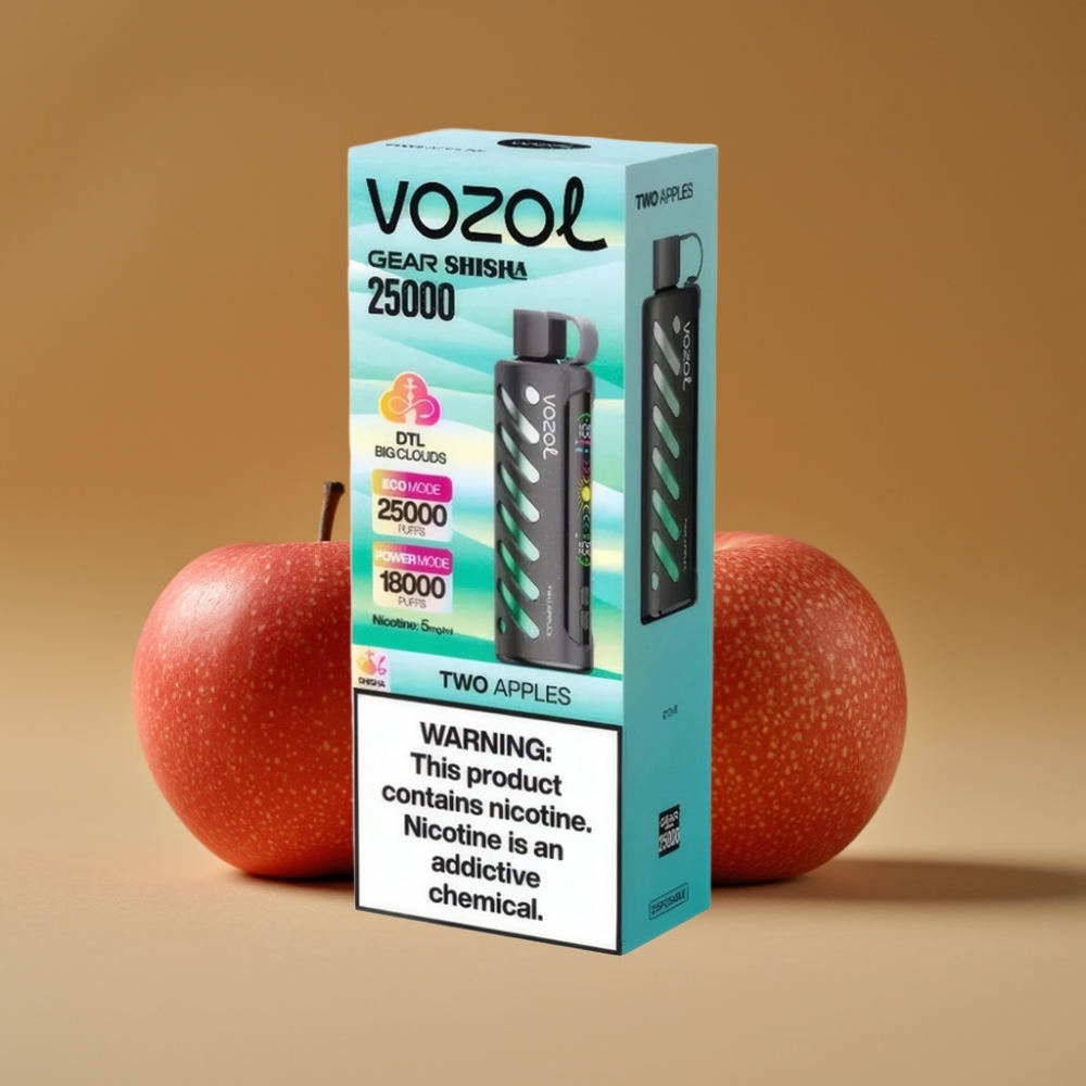 VOZOL Gear Shisha 25000 Puffs Sabor Duas Maçãs, 30 Sabores, Bateria 1000mAh, 5mg/ml