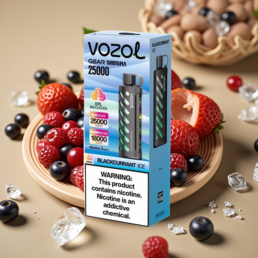 VOZOL Gear Shisha 25000 Puffs Sabor Groselha Gelada com Bateria 1000mAh e Tecnologia S.i.L.C