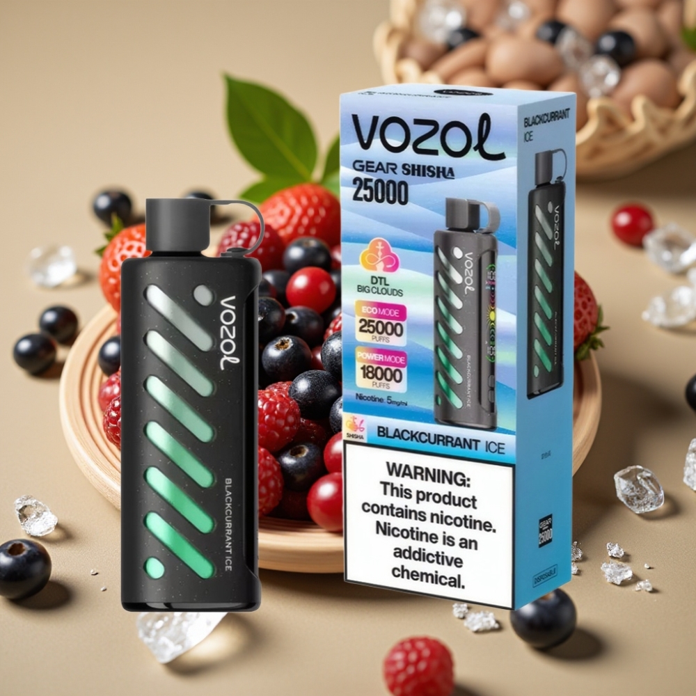 VOZOL Gear Shisha 25000 Puffs Sabor Groselha Gelada com Bateria 1000mAh e Tecnologia S.i.L.C