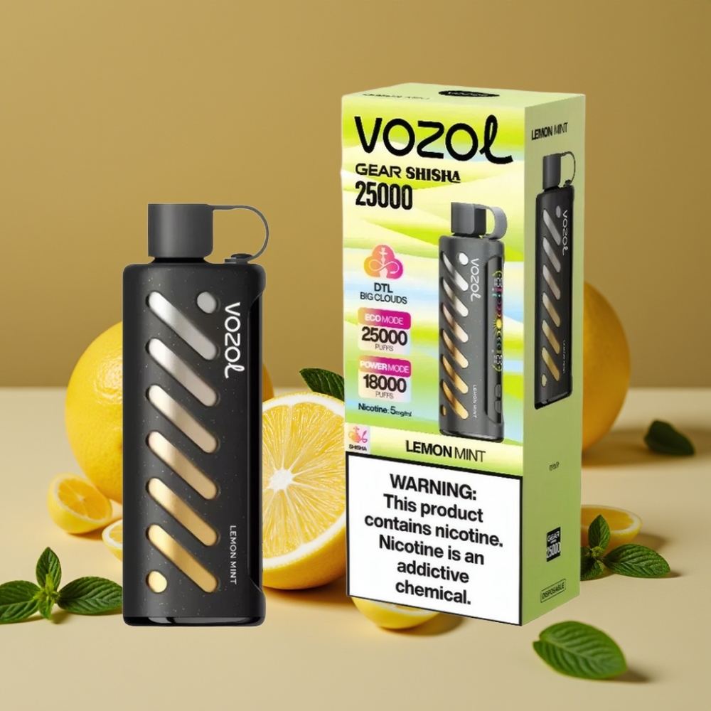 VOZOL Gear Shisha 25000 Puffs com 30 Sabores, S.i.L.C Tech, Bateria 1000mAh, 5mg/ml - Limão Menta