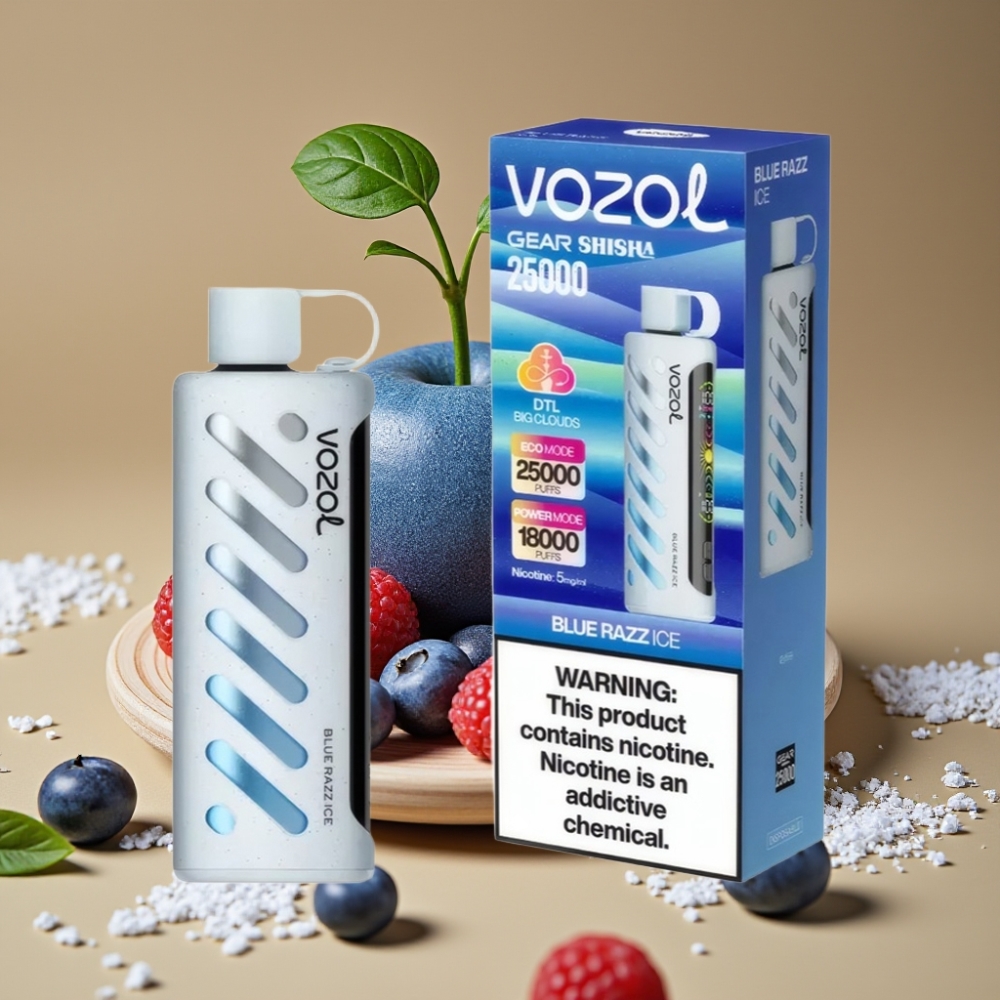 VOZOL Gear Shisha 25000 Puffs com 30 Sabores, S.i.L.C Tech, Bateria 1000mAh, Mirtilo Gelo
