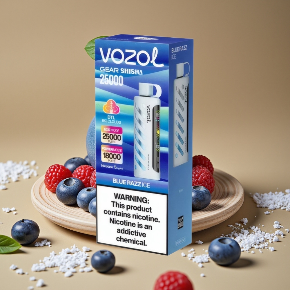 VOZOL Gear Shisha 25000 Puffs com 30 Sabores, S.i.L.C Tech, Bateria 1000mAh, Mirtilo Gelo