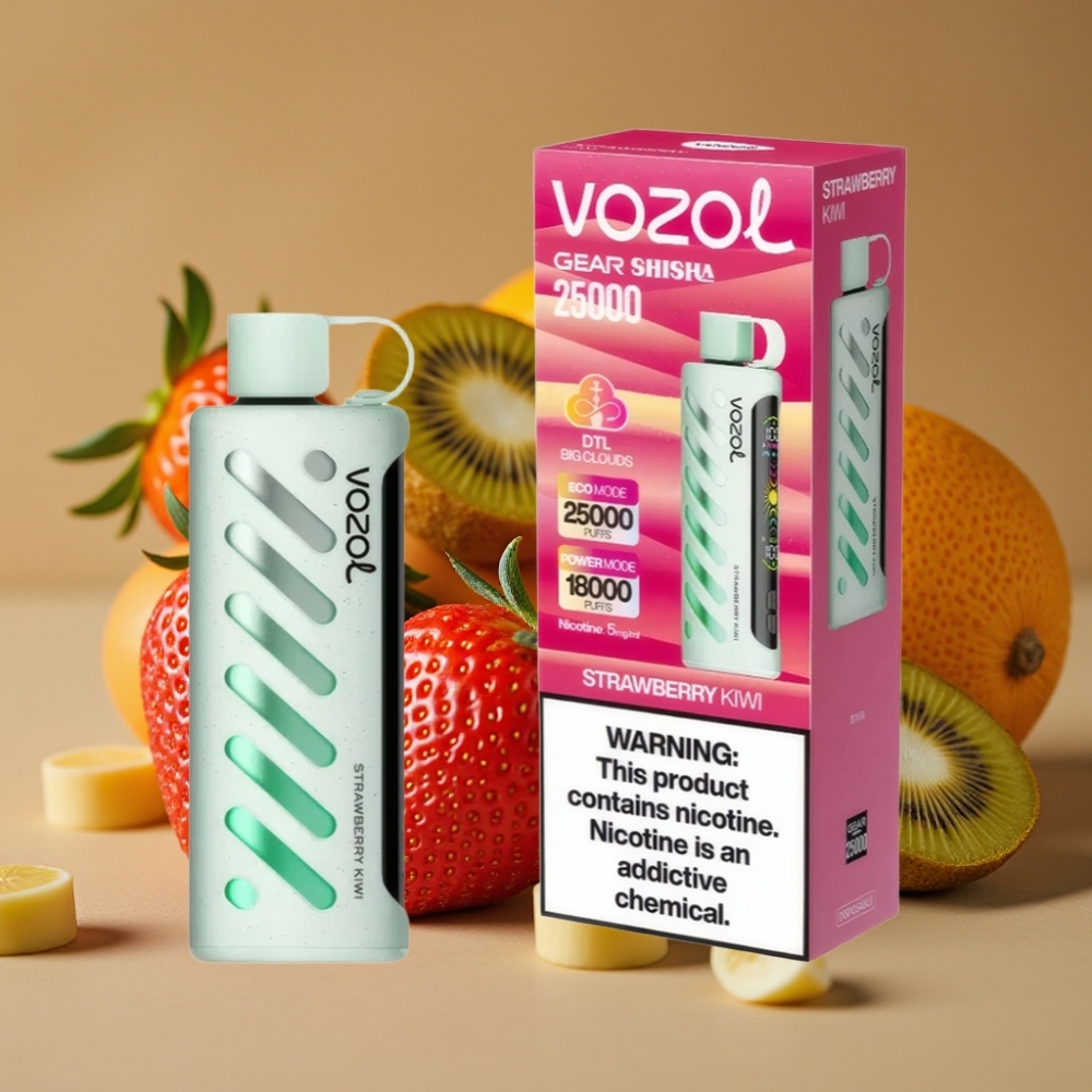 VOZOL Gear Shisha 25000 Puffs com 30 Sabores, S.i.L.C Tech, Bateria 1000mAh e 5mg/ml - Morango Kiwi