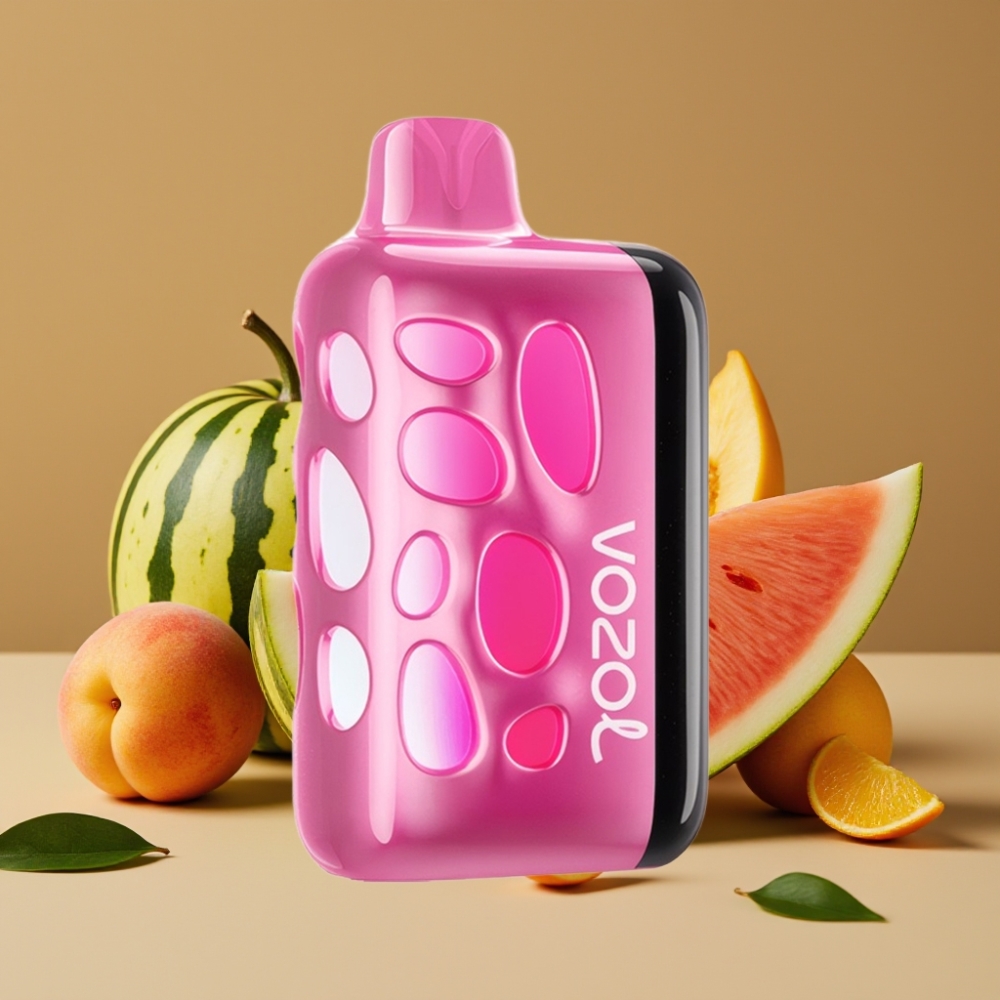 VOZOL RAVE 40000 Dispositivo Vaporizador Descobrável com Design Vibrante de 270°, Modo Festa Sincronizado e Sabor Morango-Melão-Pêssego