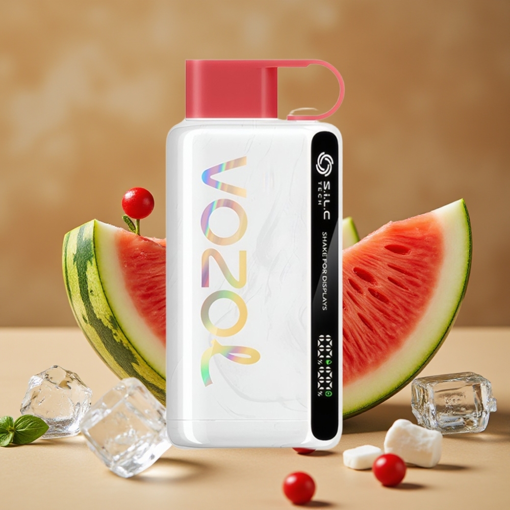 VOZOL STAR 9000/12000 Vape Descartável Melancia Gelo com S.i.L.C TECH, Recarga Rápida 30% e 650mAh
