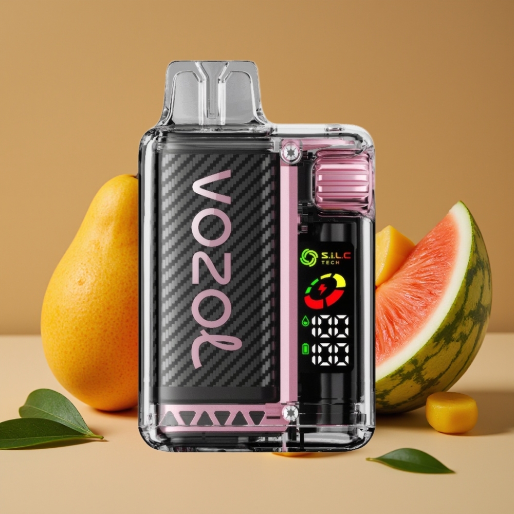 VOZOL Vista 20000 Puffs Recarregável: Bateria 650mAh, 2% Nicotina, OLED, S.i.L.C Tech, Manga Pêssego Melancia